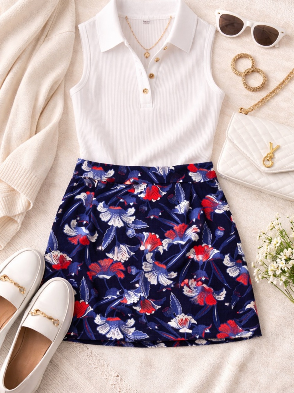 J. Crew floral mini short skirt with pockets 4 red white blue side zip NWOT